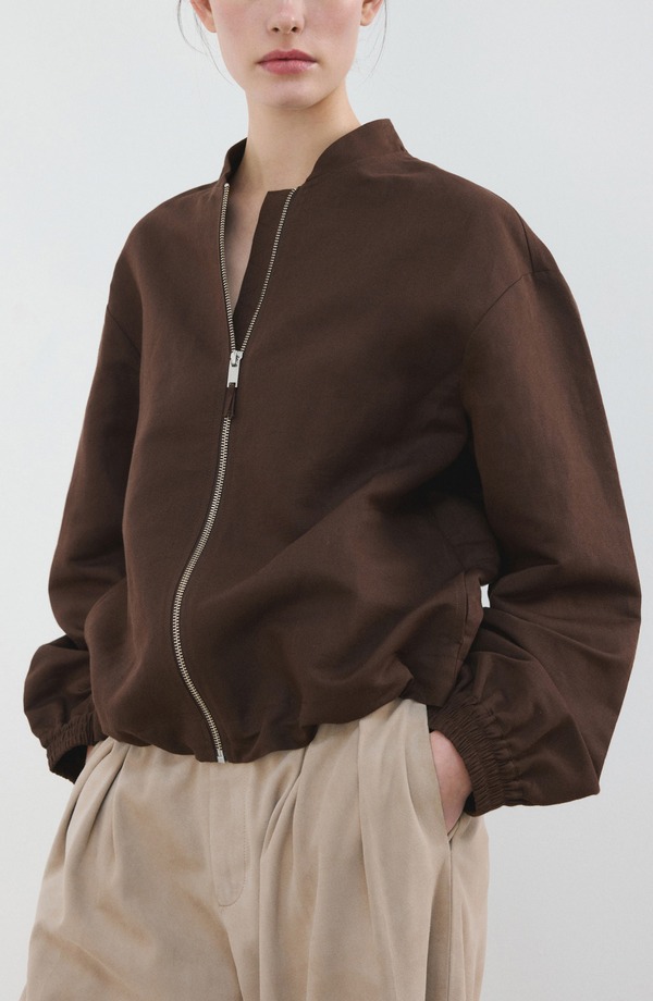 マンゴ レディース アウター 上衣・上衣 綿織物 リネン MANGO Linen \u0026 Cotton Bomber Jacket Chocolate 黒茶