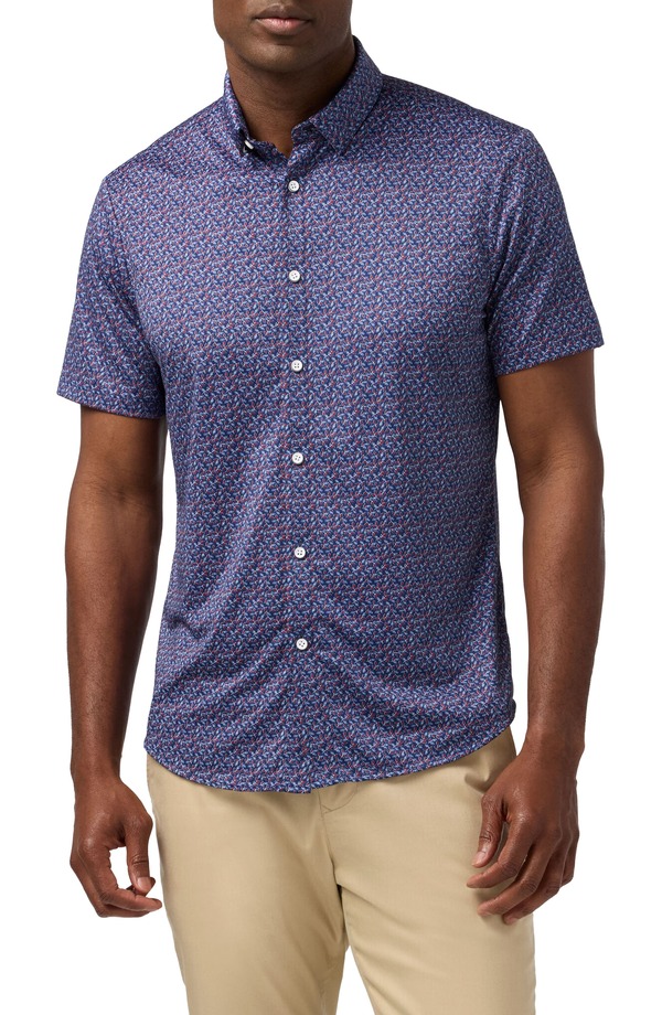 ミズンメイン メンズ トップス ティーシャツ Mizzen+Main Haylard Trim Fit Navy Variegated Leaf Short Sleeve Button-Up Shirt Midnight Navy Variegated Leaf 米国海軍