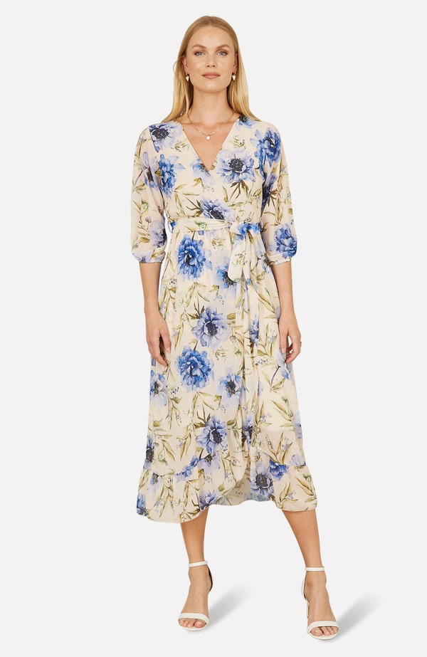 ユミキム レディース トップス 衣装 Vのど首 MIDI Yumi 3/4 Sleeve V-Neck Wrap Midi Dress Cream 皮膚軟化剤