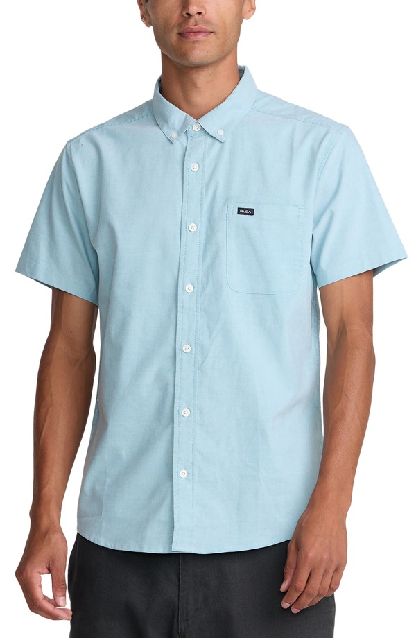 ルーカ メンズ トップス シャツ スリムフィット ダウン RVCA That'll Do Slim Fit Solid Short Sleeve Button-Down Shirt Deep Teal ティール｜ReVida 店