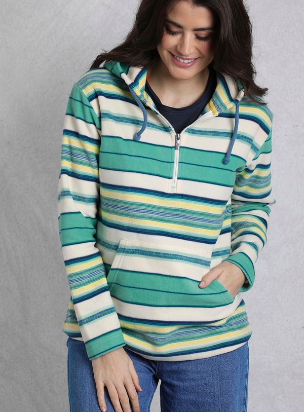 ウィアードフィッシュ レディース アウター パーカー・スウェット フリース Weird Fish Lana 1/4 Zip Stripe Microfleece Hoodie Aqua Marine アクア|ReVida 店