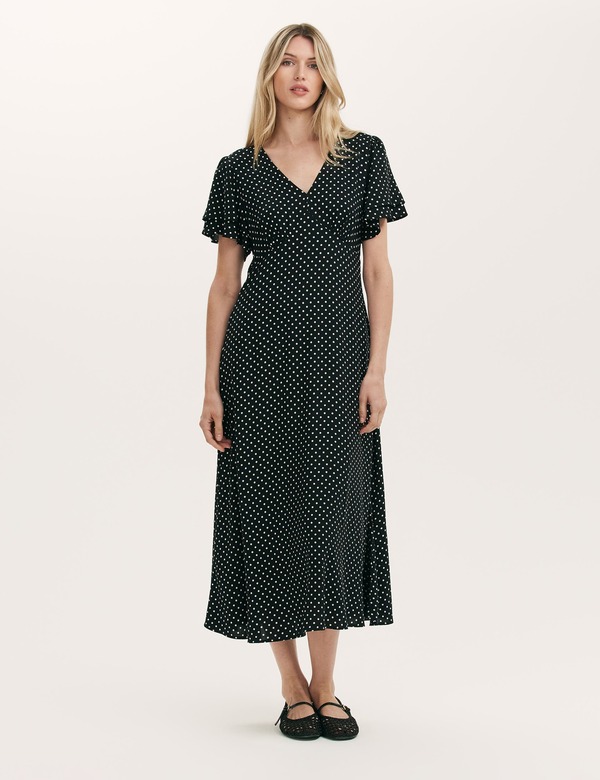 ファイナリー 英国の首都 レディース トップス 衣装 点点柄 点点 midi Finery London Saskia Polka Dot Midi Tea Dress Black Spot 黒いこと