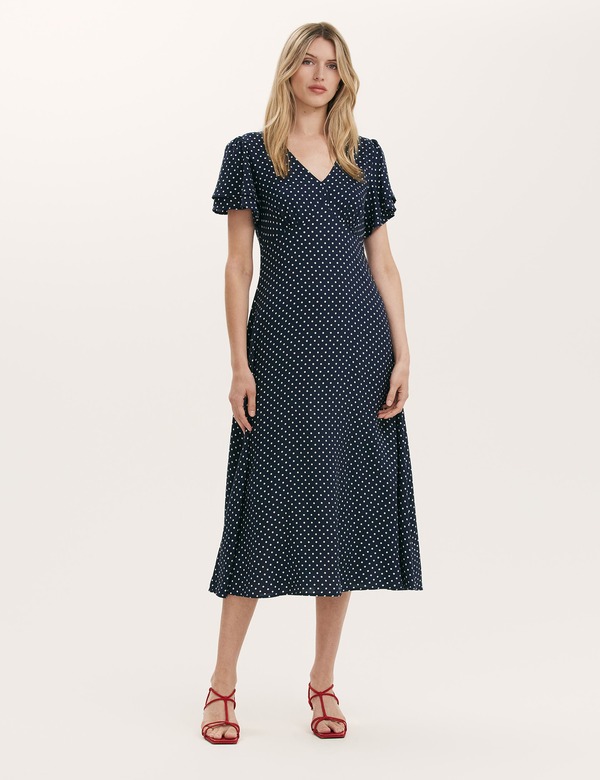 ファイナリー 英国の首都 レディース トップス 衣装 点点柄 点点 midi Finery London Saskia Polka Dot Midi Tea Dress Navy Spot 米国海軍
