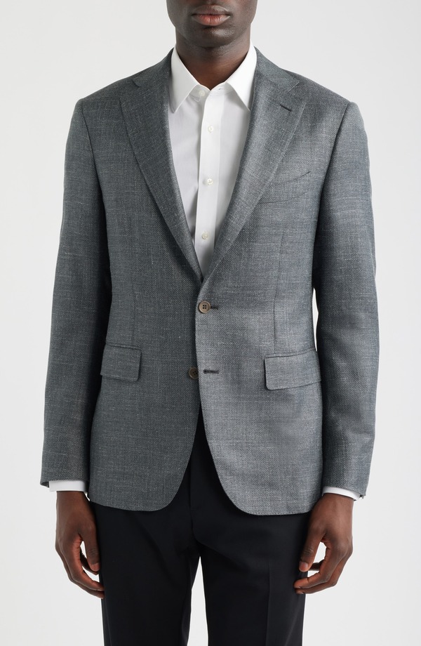 カナーリ メンズ アウター 上衣・上衣 羊毛 地絹 厚地の外套 Canali Grey Slub Wool \u0026 Silk Blend Sport Coat Grey 薄墨色