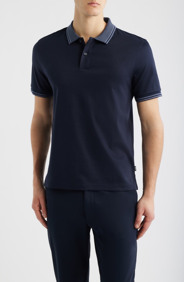 元締め メンズ トップス スポーツシャツ 綿織物 BOSS Phillipson Tipped Cotton Polo Dark Blue 青み