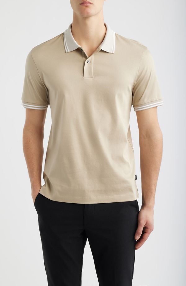 元締め メンズ トップス スポーツシャツ 綿織物 BOSS Phillipson Tipped Cotton Polopen Beige ベージュ