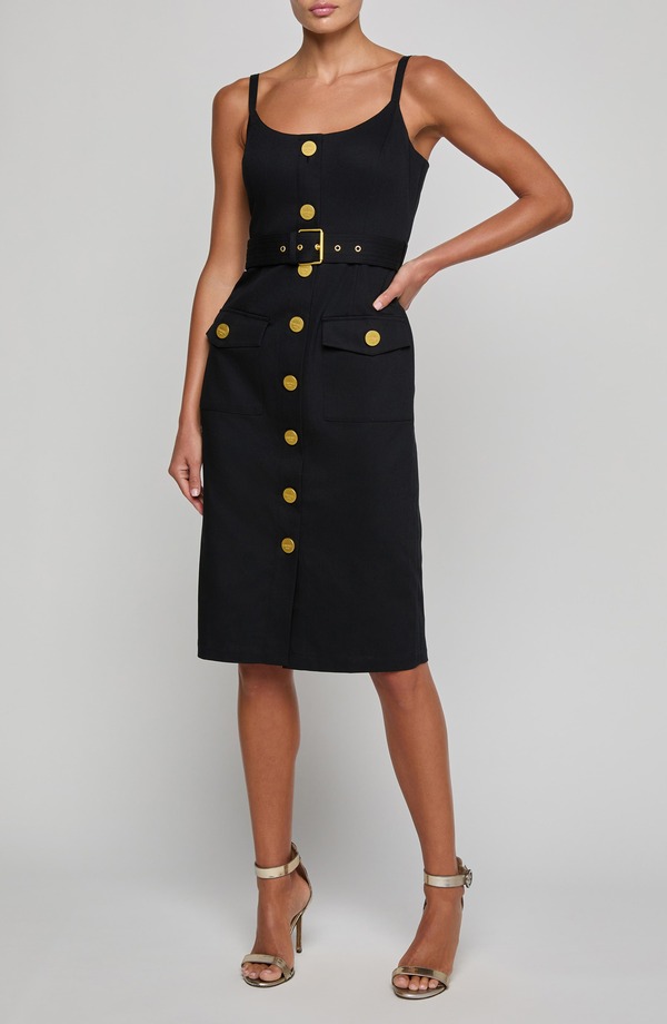ラジャンス レディース トップス 衣装 ノースリーブ 綿織物 L\u0027AGENCE Ida Sleeveless Belted Stretch Cotton Dress Black 黒いこと