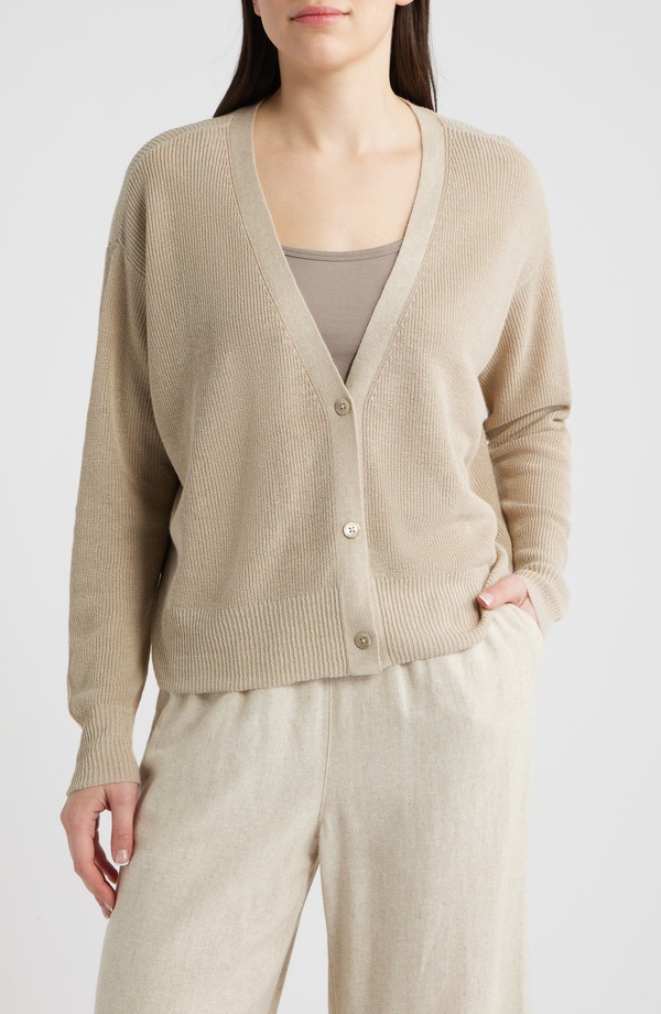 エイリーンフィッシャー レディース アウター パーカー・スウェット Vのど首 綿織物 ジレー リネン Eileen Fisher V-Neck Organic Linen \u0026 Organicotton Cardigan Undyed Natural