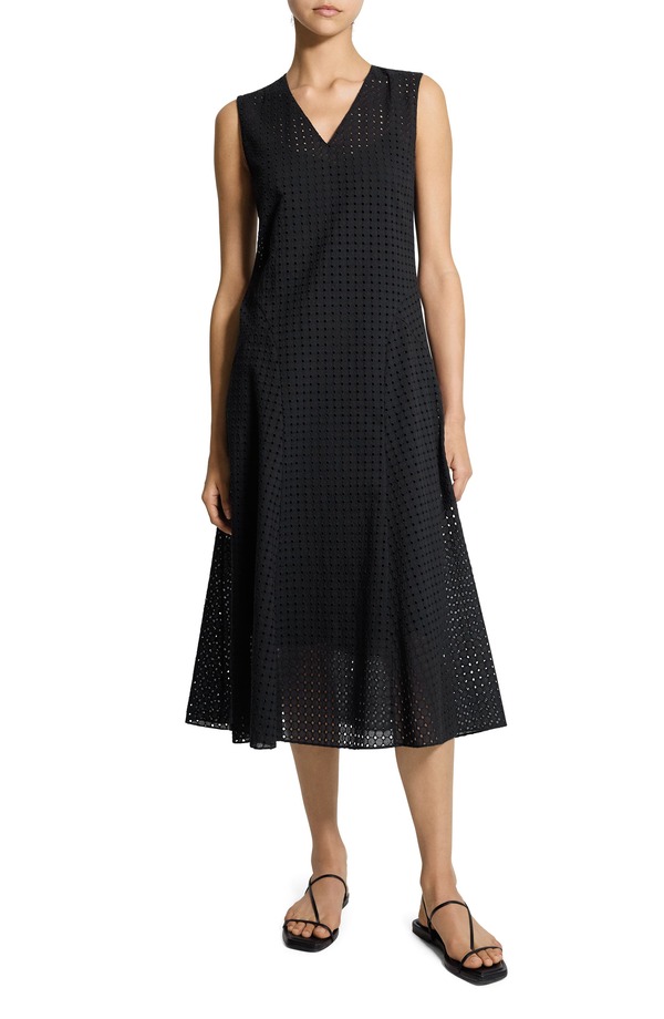 行動論理 レディース トップス 衣装 MIDI 綿織物 刺しゅう Theory Eyelet Embroidered Fit \u0026 Flare Cotton Midi Dress Black 黒いこと