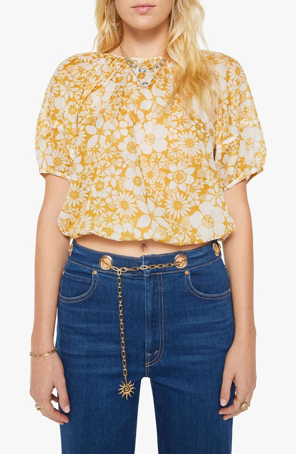 マザー レディース トップス シャツ フラワー柄 コットン フラワー MOTHER The Party in the Back Floral Cotton Crop Top Floral Notes|ReVida 店