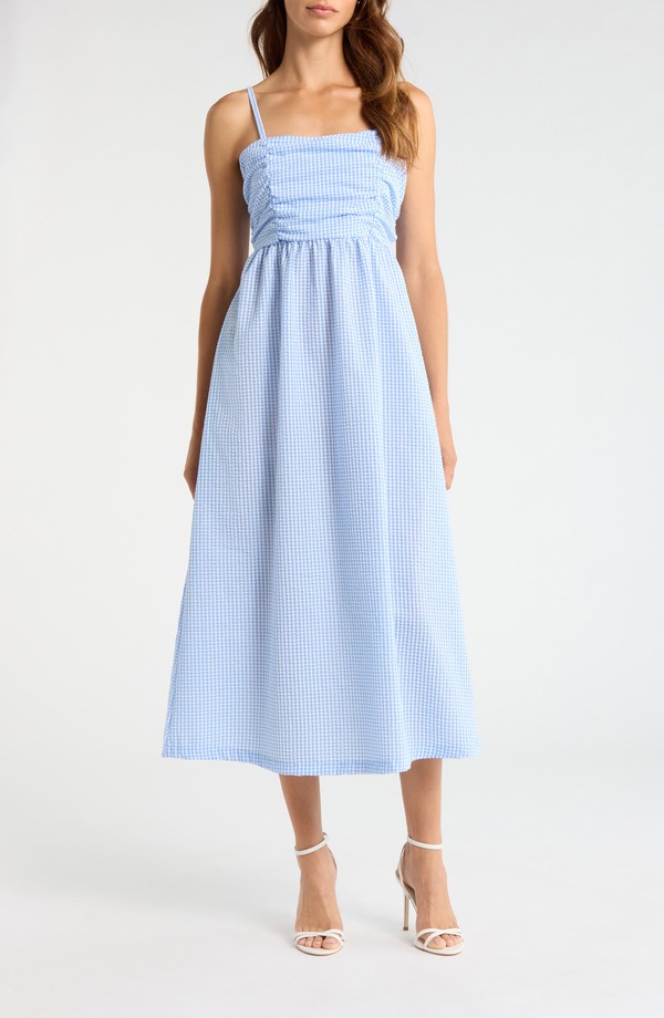 スティーブ マデン レディース トップス ワンピース ミディ Steve Madden Ashlynn Midi Dress Blue/ White ホワイト｜ReVida 店