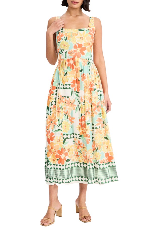 マギー英国の首都 レディース トップス 衣裳 お花柄 刷り上げる マキシ お花 Maggy London Floral Print Maxi Sundressoft White/ Tangerine Tango 白いこと