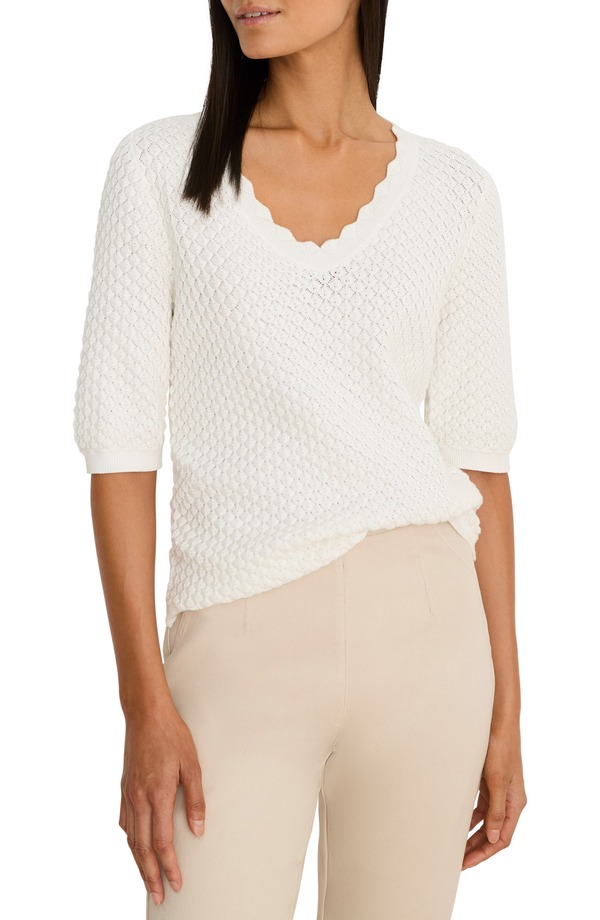 ニックプラスゾーイ レディース アウター パーカー・スウェット スウェーター NIC+ZOE Scallop Textured Sweater Paper White 白いこと