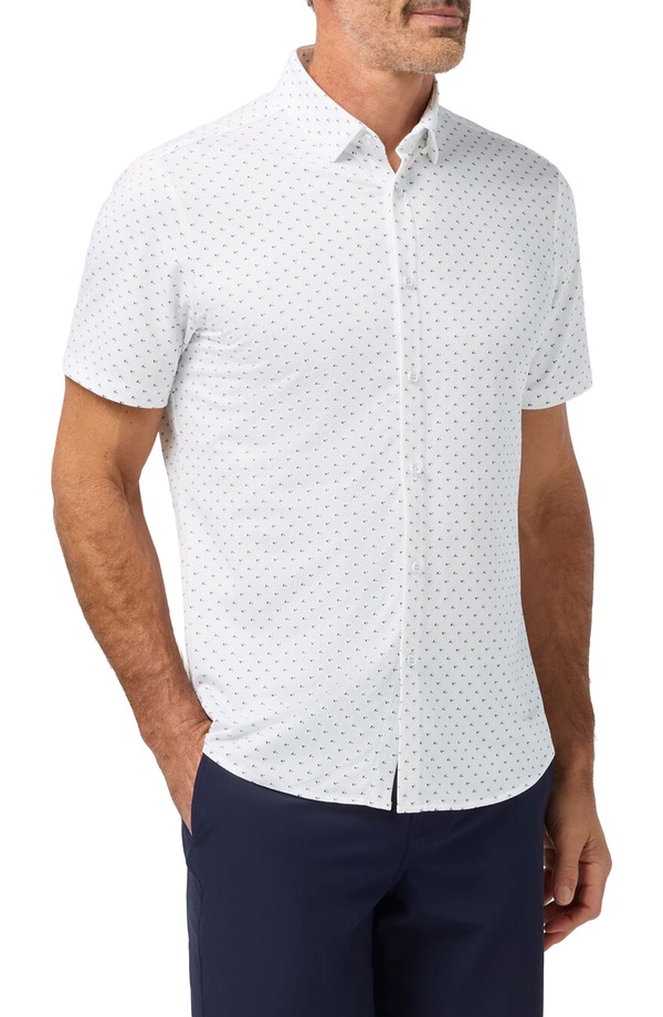 ミズンメイン メンズ トップス ティーシャツ Mizzen+Main Haylard Trim Fit White Tossed Triangle Short Sleeve Button-Up Shirt White Tossed Triangle 白いこと