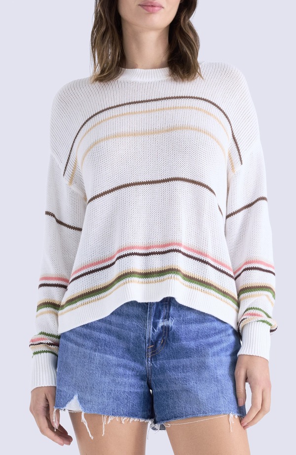 ピストーラ レディース アウター パーカー・スウェット リブニット スウェーター 綿織物 編み物 Pistola Eva Rib Knit Frayedge Cotton Sweater Lightumeric Multi Stripe マルチ色合い