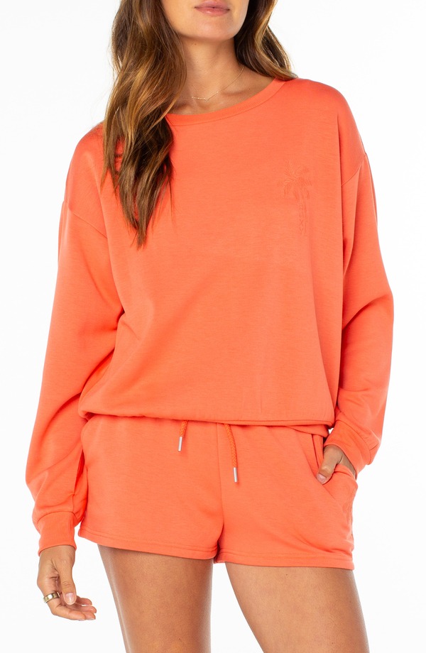 ロキシー レディース アウター パーカー・スウェット プルオーバー 刺しゅう グラフィック Roxy Surfing by Moonlight Embroidered Graphic Sweatshirt Hot Coral コーラル