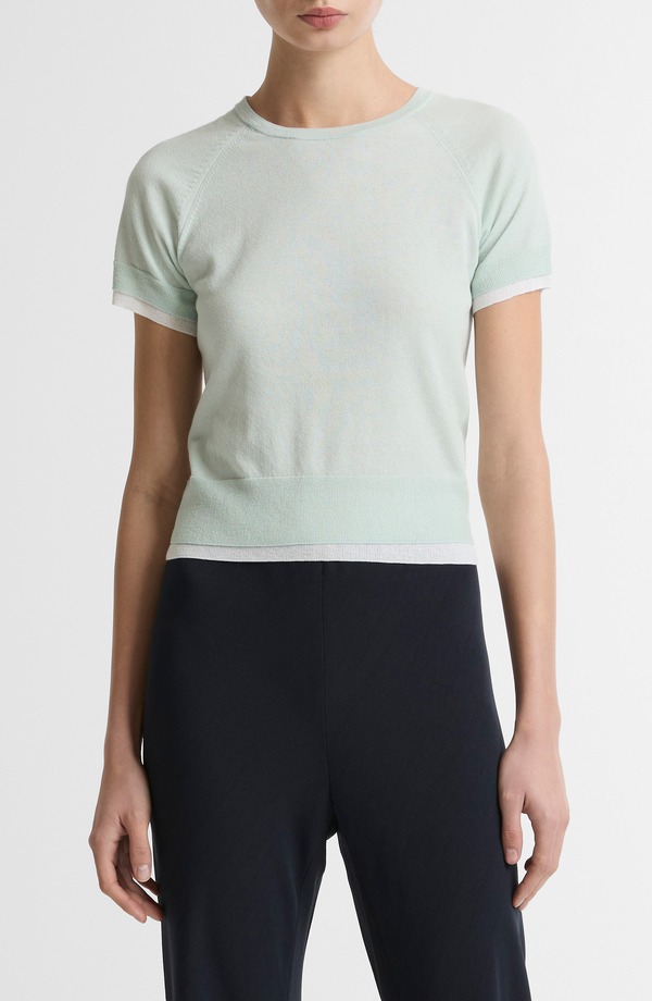 ヴィンス レディース アウター パーカー・スウェット プルオーバー Vince Double Layeraglan Short Sleeve Sweater Aqua Stone/ Optic White 白いこと