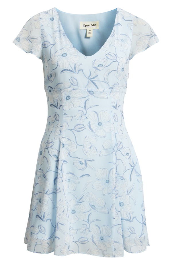 オープンエディット レディース トップス ワンピース フラワー柄 プリント ミニ フラワー Open Edit Floral Print Fit & Flare Minidress Blue Sydney Poppy ブルー|ReVida 店