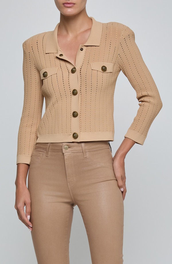 ラジャンス レディース アウター パーカー・スウェット ジレー 編み物 L\u0027AGENCE Risa Snap Front Pointelle Knit Cardigan Light Almond/ Gold ゴールド