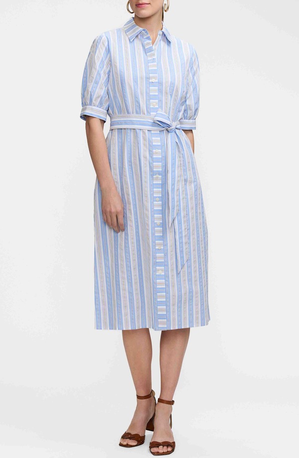 フォックスクラフト レディース トップス ワンピース ミディ シャツ Foxcroft Esther Tie Waist Midi Shirtdress Blue/ Multi ブルー｜ReVida 店 23,660円