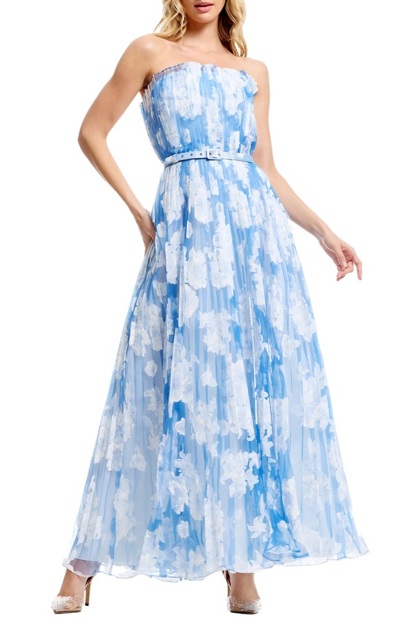 ドレスザポプレーション レディース トップス 衣装 筋目 ストラップレス Dress the Population Verity Pleated Belted Strapless Gown Sky Multi マルチ色合い
