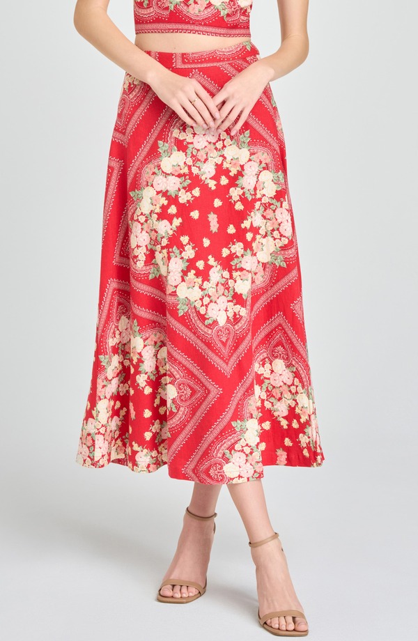 ワイフ レディース ボトムスカート ミディ リネン WAYF Edith Linen Blend Midi Skirt Red Scarf レッド|ReVida 店