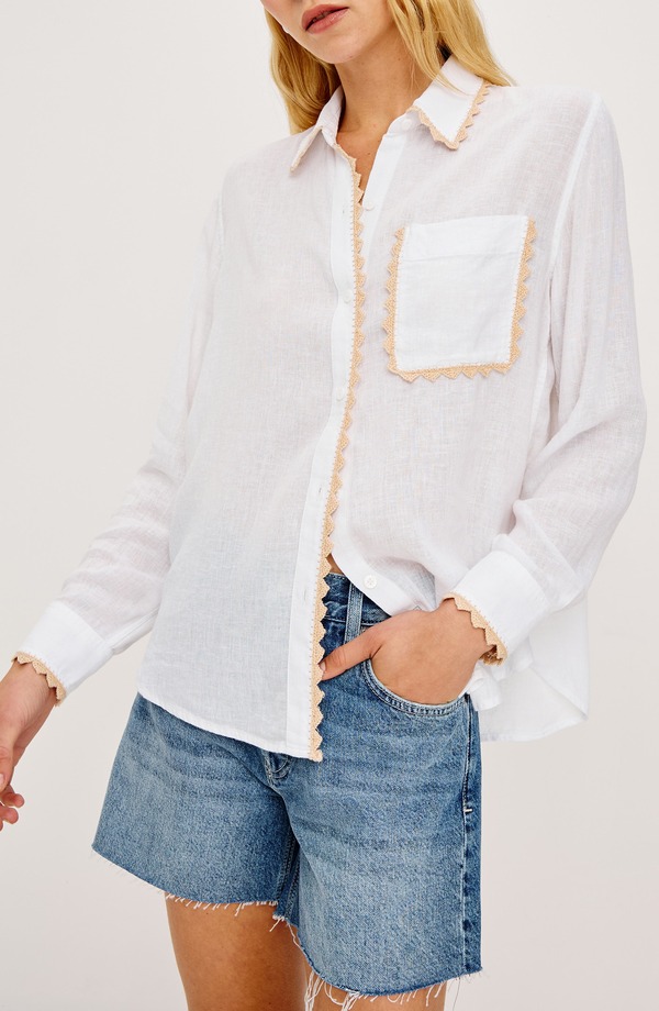 レイルズ レディース トップス プルオーバー Railsaya Crochetrim Button-Up Shirt White 白いこと