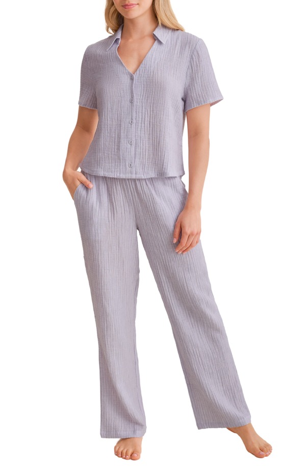 笛 レディース アンダー御召しもの ナイト爵御召しもの 綿織物 Fleur\u0027t Coastal Cotton Gauze Pajamas Coastal Stripe 縞模様