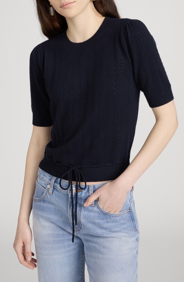 ひな形 レディース アウター パーカー・スウェット プルオーバー FRAME The Cashmere Charm Pointelle Sweater Navy 米国海軍