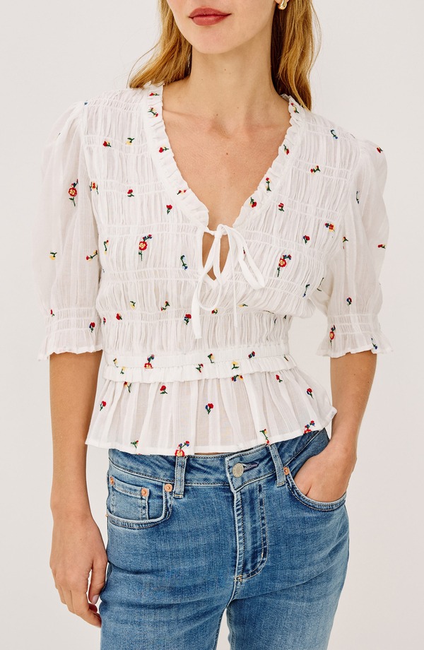 レイルズ レディース トップス プルオーバー 御花柄 シャーリング 綿織物 御花 Rails Fontaine Floral Smocked Cotton Top White Wildflowers 白いこと