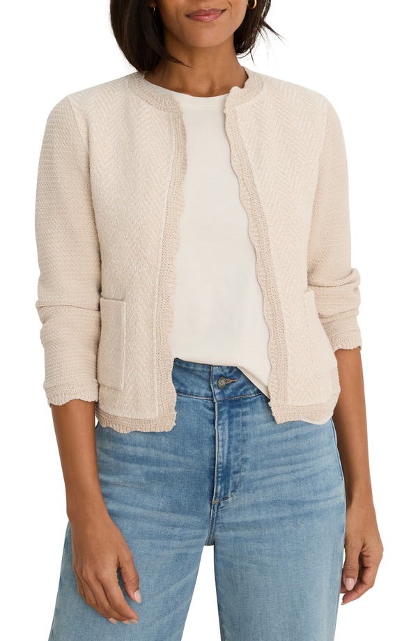 ニックプラスゾーイ レディース アウター ジャケット・ブルゾン NIC+ZOE Scallop Trimixed Media Jacket Macadamia|ReVida 店