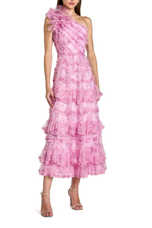 マックダガル レディース トップス 衣装 A 生産ライン 刷り上げる フラウンス MIDI Mac Duggal Printed One Shoulderuffled A Line Midi Dress Pastel Multi マルチ色合い