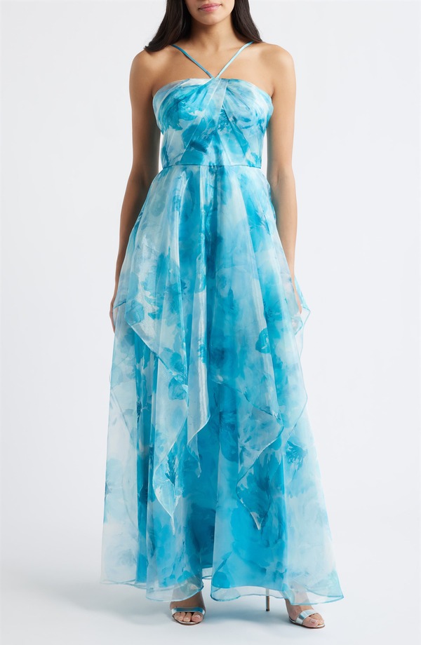 エリザジェイ レディース トップス ワンピース ホルター Eliza J Handkerchief Halter Eveningown Blue Multi ブルー|ReVida 店