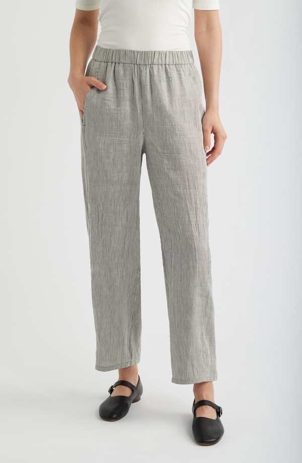 エイリーンフィッシャー レディース ボトムス レギンス パンツ アンクル リネン Eileen Fisher Stripe Linen Blend Ankle Pants Wren ストライプ|ReVida 店