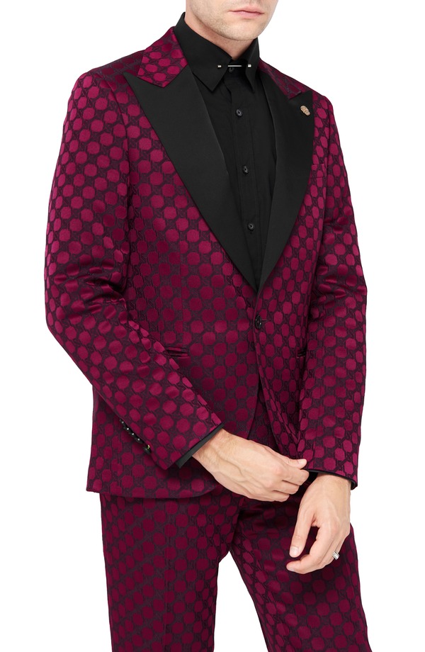 ツイステッド テイラー メンズ アウター 上衣・上衣 か細い填まる Twisted Tailor Papatya Slim Fit Burgundy Jacquard Suit Jacket Burgundy バーガンディ
