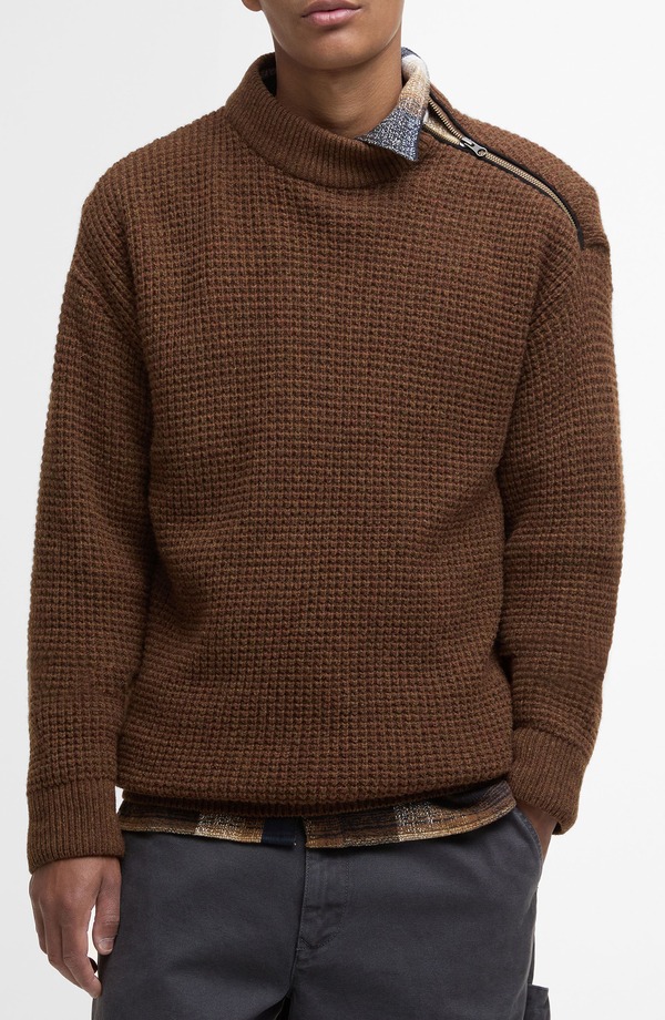 バブアー メンズ アウター パーカー・スウェット ウール セーター Barbour Gearstone Zip Shoulder Wool Sweater Umber