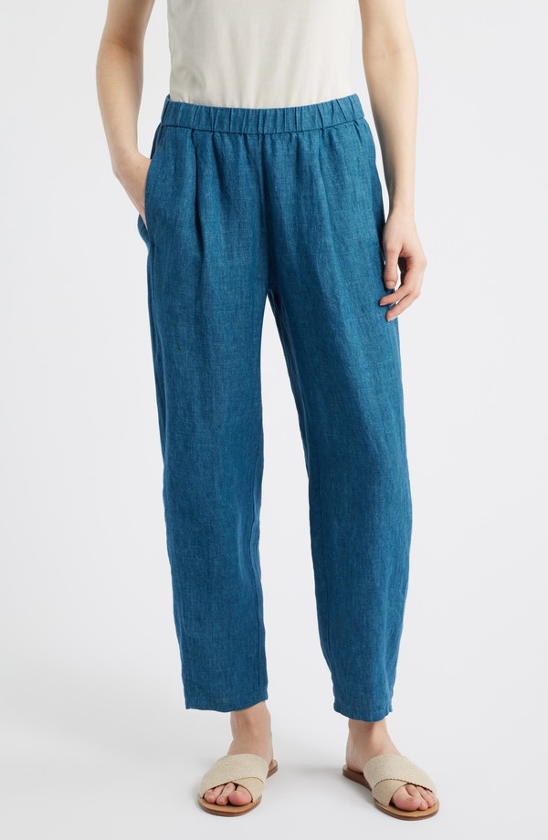 エイリーンフィッシャー レディース ボトムス レギンス プリーツ パンツ アンクル リネン Eileen Fisher Pleated Organic Linen Lantern Ankle Pants River|詳細画像