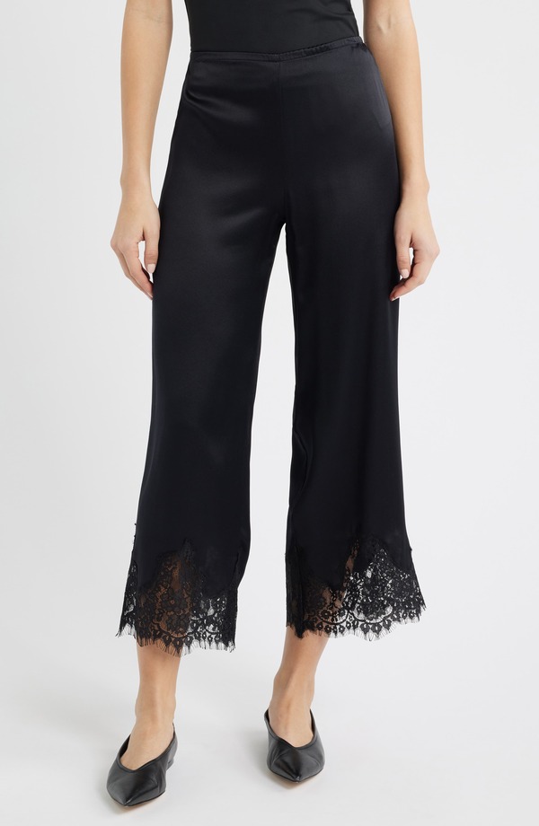 リフォーメーション レディース ボトムス レギンス 絹地 スピード競技 Reformation Carolina Silk Lace Hem Pant Black 黒いこと