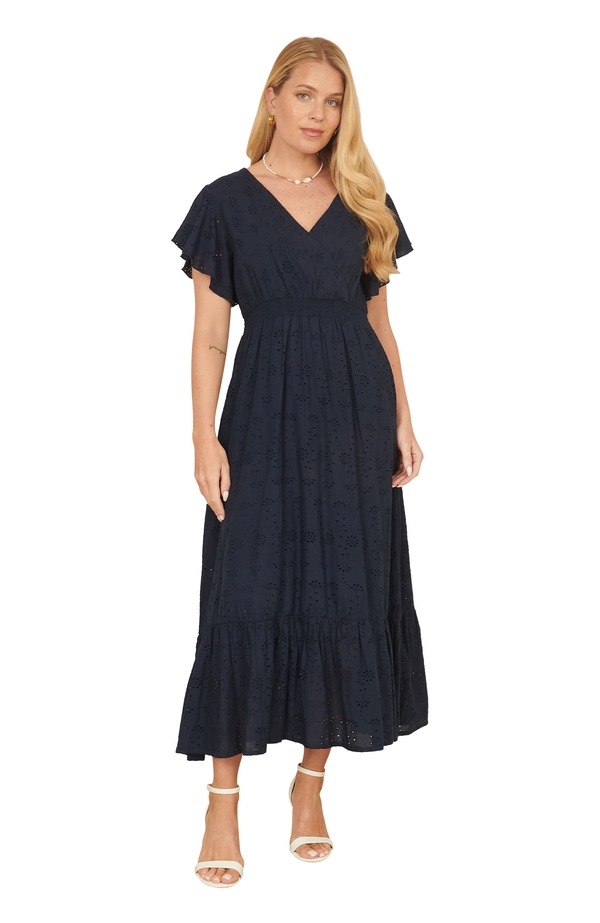 ユミキム レディース ボトムス カジュアルパンツ ミディワンピース ミディ コットン Yumi Cotton Broderie Anglaise Wrap Midi Dress Navy ネイビー｜ReVida 店