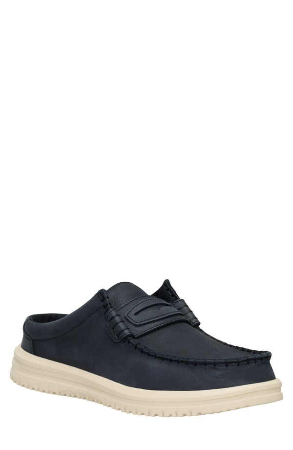 ヘイデュード メンズ シューズ なめし革 置き目毛革 Hey Dude Wally NXT Leather Loafer Mule Black/ Wood Ash 黒いこと