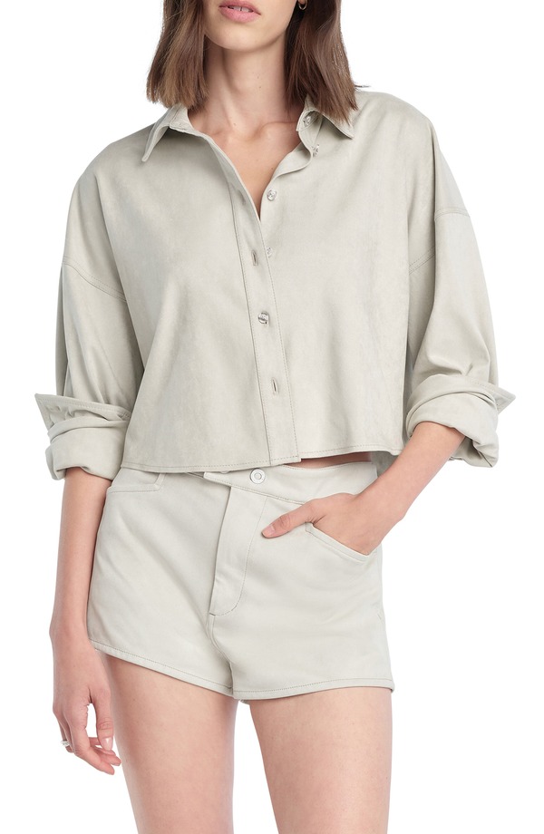 フェイバリット ドーター レディース トップス プルオーバー スエードクロス Favorite Daughter Thex-Boyfriend Faux Suede Crop Button-Up Shirt Bone