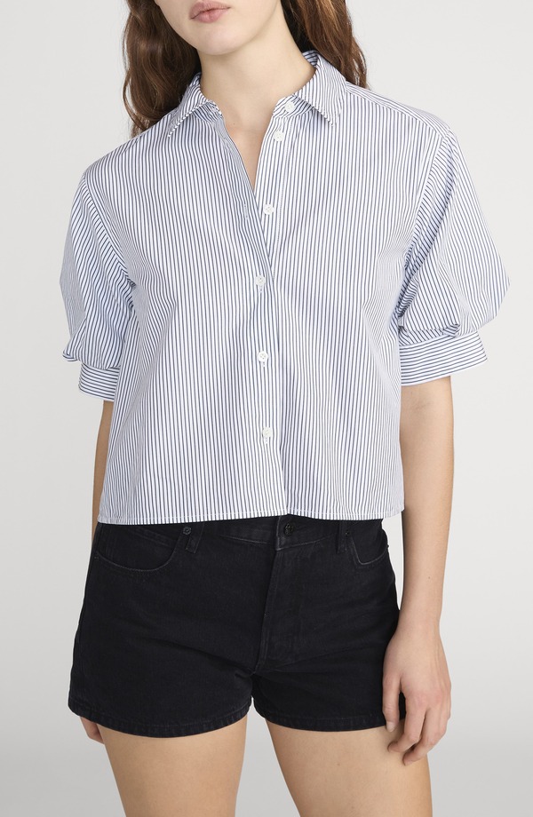 ひな形 レディース トップス プルオーバー FRAME The Billow Sleeve Shirt Navy Stripe 米国海軍