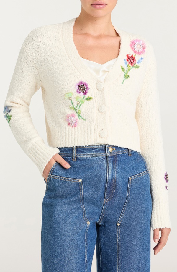 サンク セプト レディース アウター パーカー・スウェット 御花柄 ジレー 御花 Cinq Sept Solene Floral Embellished Boucl Cardigan Ivory/ Multi 象牙色