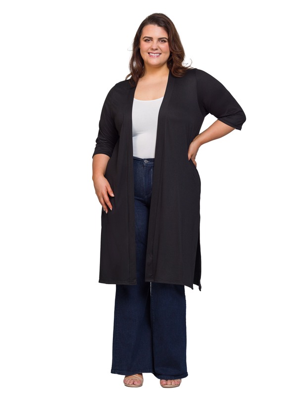 24 セブンコンフォート レディース アウター ジャケット・ブルゾン ひざ丈 カーディガン 24seven Comfort Apparel Open Front Knee Length Duster Cardigan Black ブラック｜ReVida 店