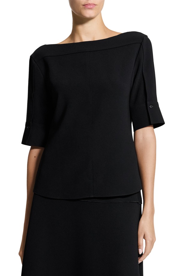 行動論理 レディース トップス プルオーバー Theory Elbow Sleeve Boat Neck Top Black 黒いこと