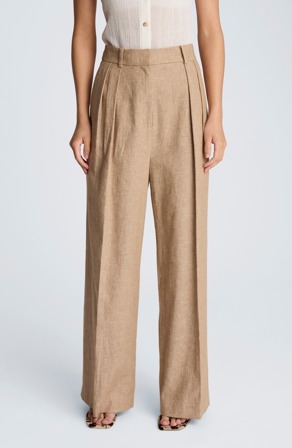 ケネスコール レディース ボトムス レギンス ワイドレッグ ズボン下 リネン Kenneth Cole Double Pleat Wide Leg Linen Blend Pants Mesa Taup/ Melange