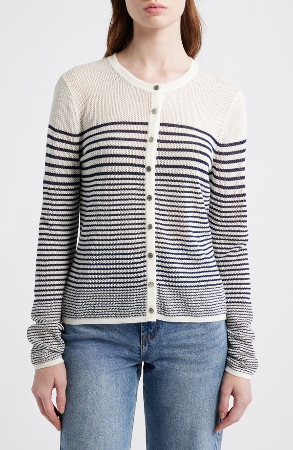 ラグアンドボーン レディース アウター パーカー・スウェット 綿織物 ジレー rag \u0026 bone Daisy Stripe Cotton Blend Cardigan White 白いこと