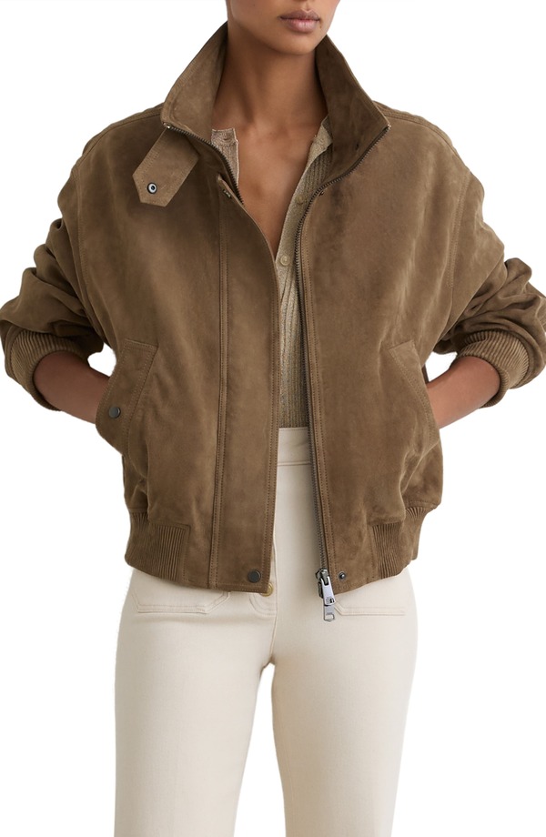 レイス レディース アウター 上衣・上衣 スエードクロス Reiss Cara Suede Jacket Khaki Green 緑であること