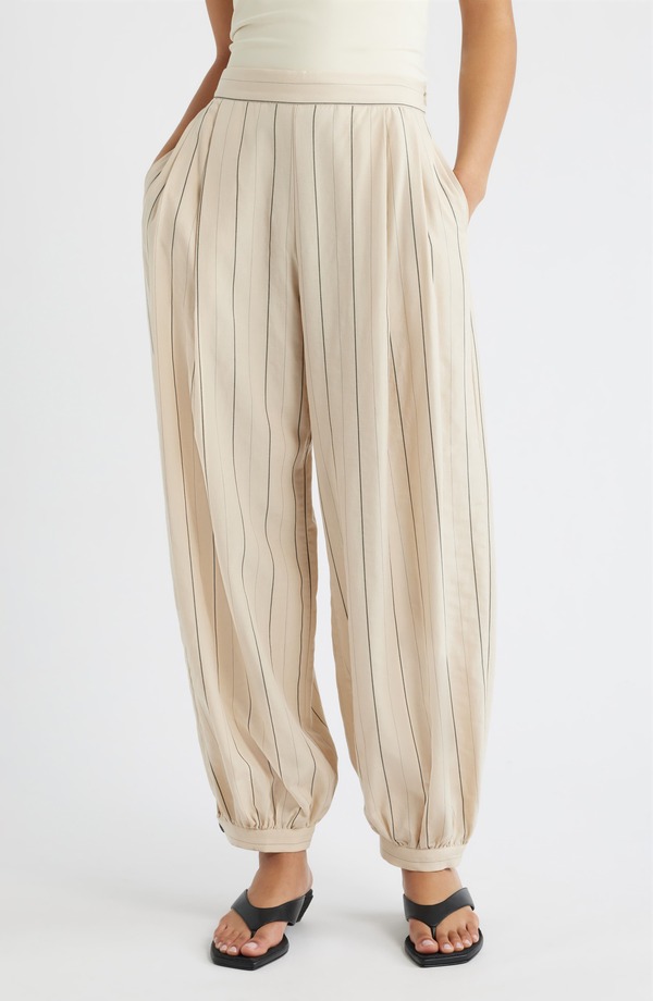 マンゴ レディース ボトムス レギンス ズボン下 MANGO Malta Pantalon Stripe Balloon Pants Ecru エクリュ
