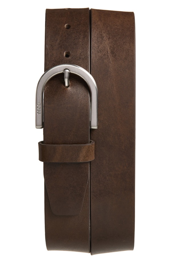 元締め メンズ 付属品 胴締め なめし革 BOSS Rouleather Belt Dark Brown 赤銅色